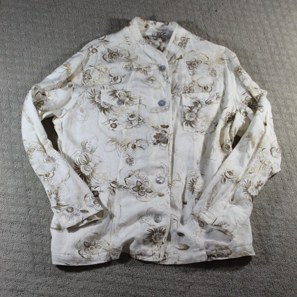 Chico's Size 12 Linen and Rayon Open Front Jacket /Shirt